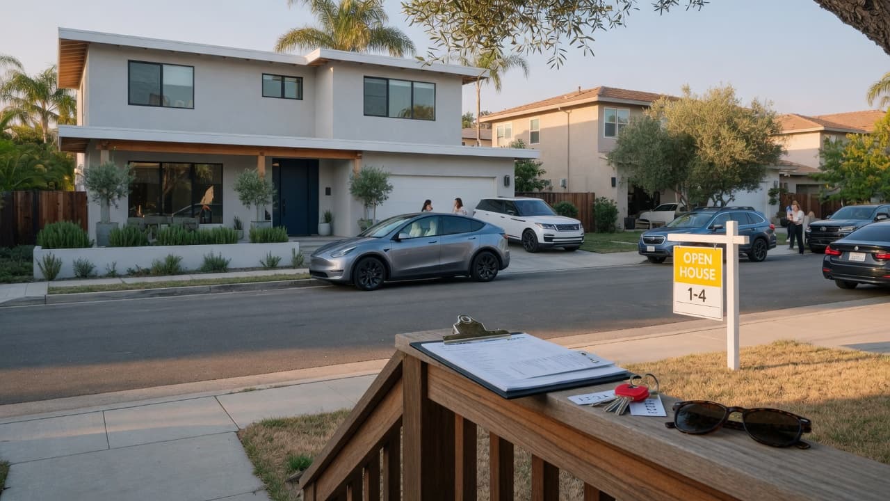 California home with for-sale sign — context for multiple-offer competition and disciplined offer strategy