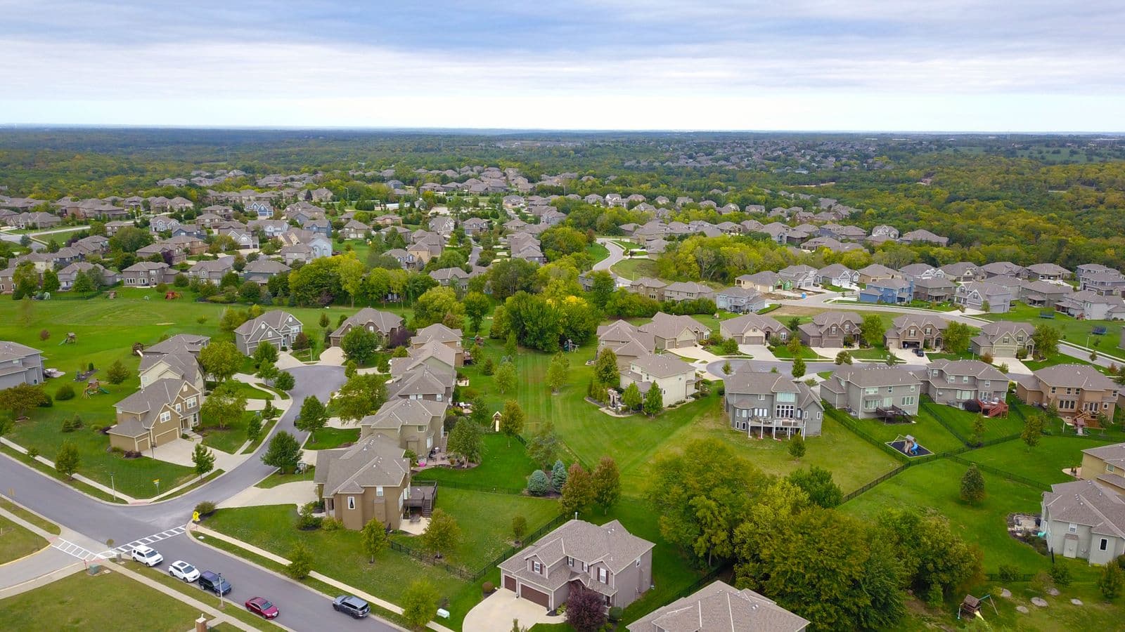 Aerial view of a hillside residential tract